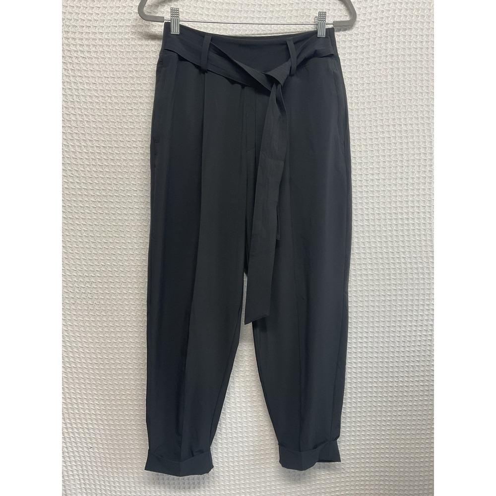 NEW Athleta Skyline PantII Pants Womens 10 Black Paperbag Waist Tie Belt Tapered